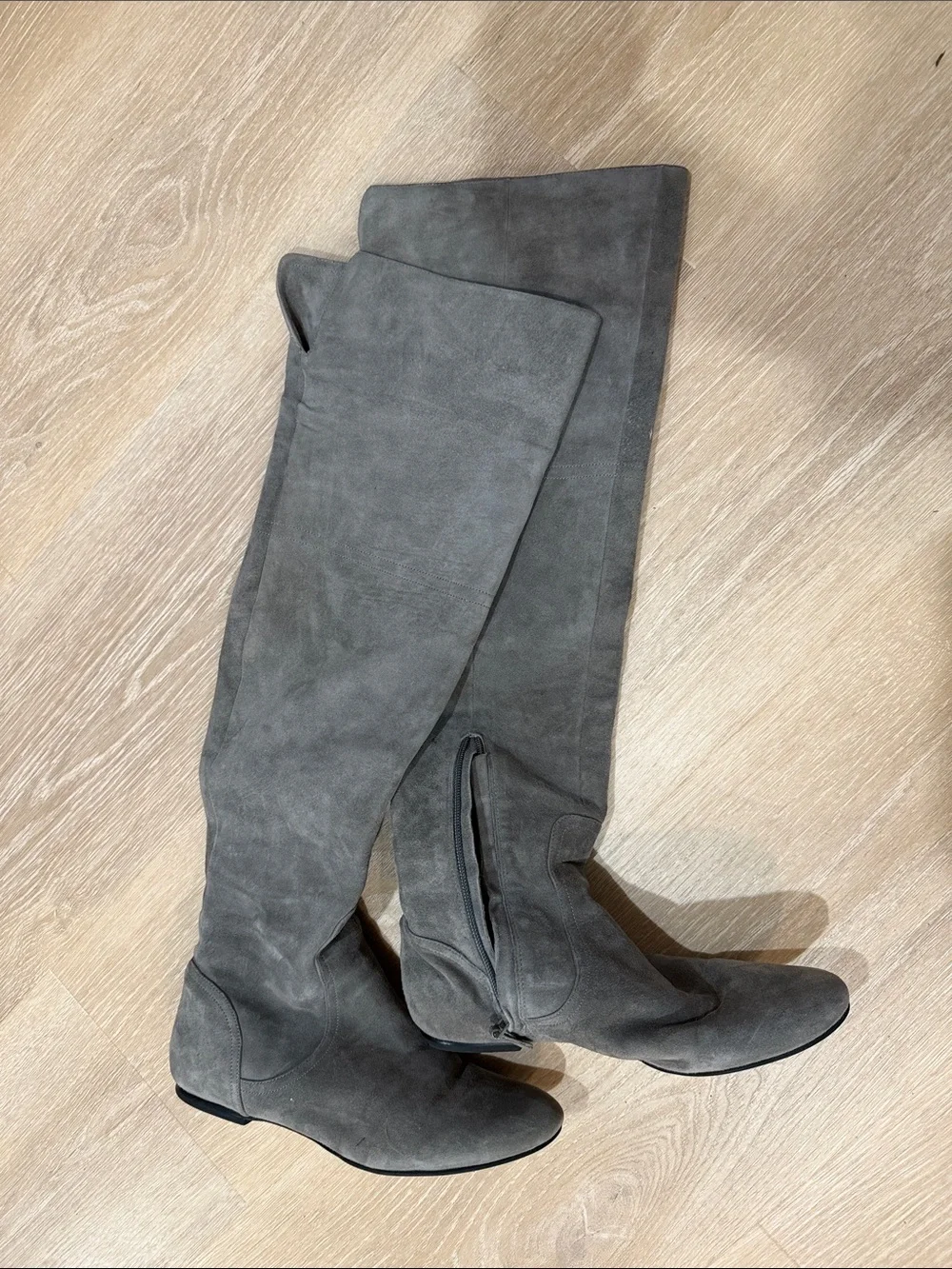Gray Suede Over-the-Knee Boots